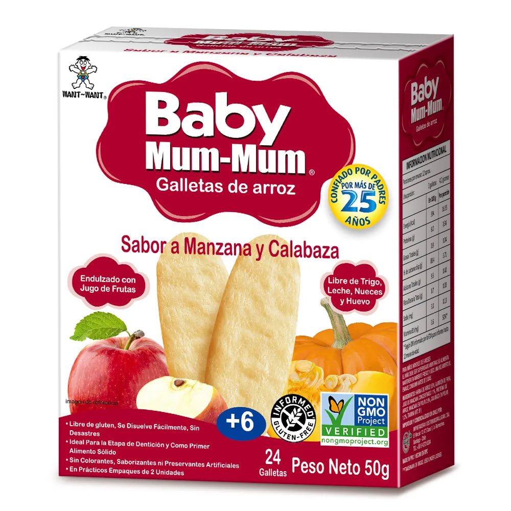 BABY MUM MUM RICE RUSKS MANZANA CALABAZA 50 GRS 12 UNIDS