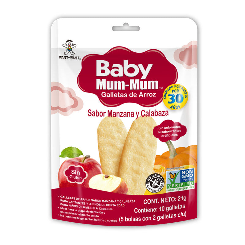 BABY MUM MUM RICE RUSK MANZANA CALABAZA 21 GRS 12 UNIDS