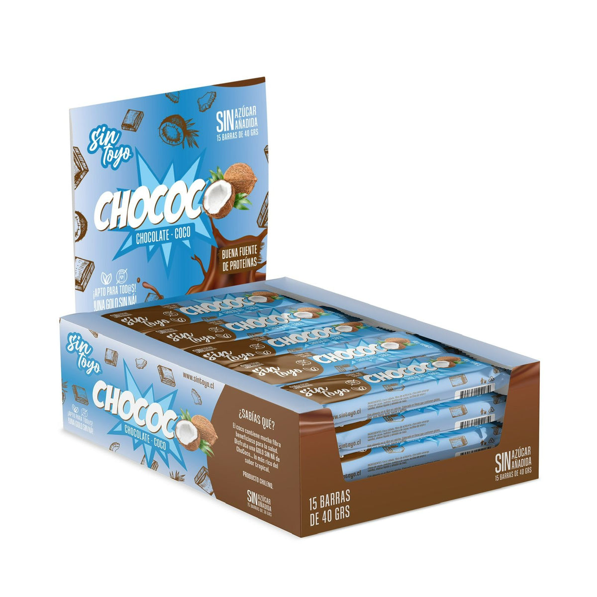 CHOCOCO BARRA CHOCOLATE COCO VEGANA SIN TOYO 15 UNIDS 40 GRS