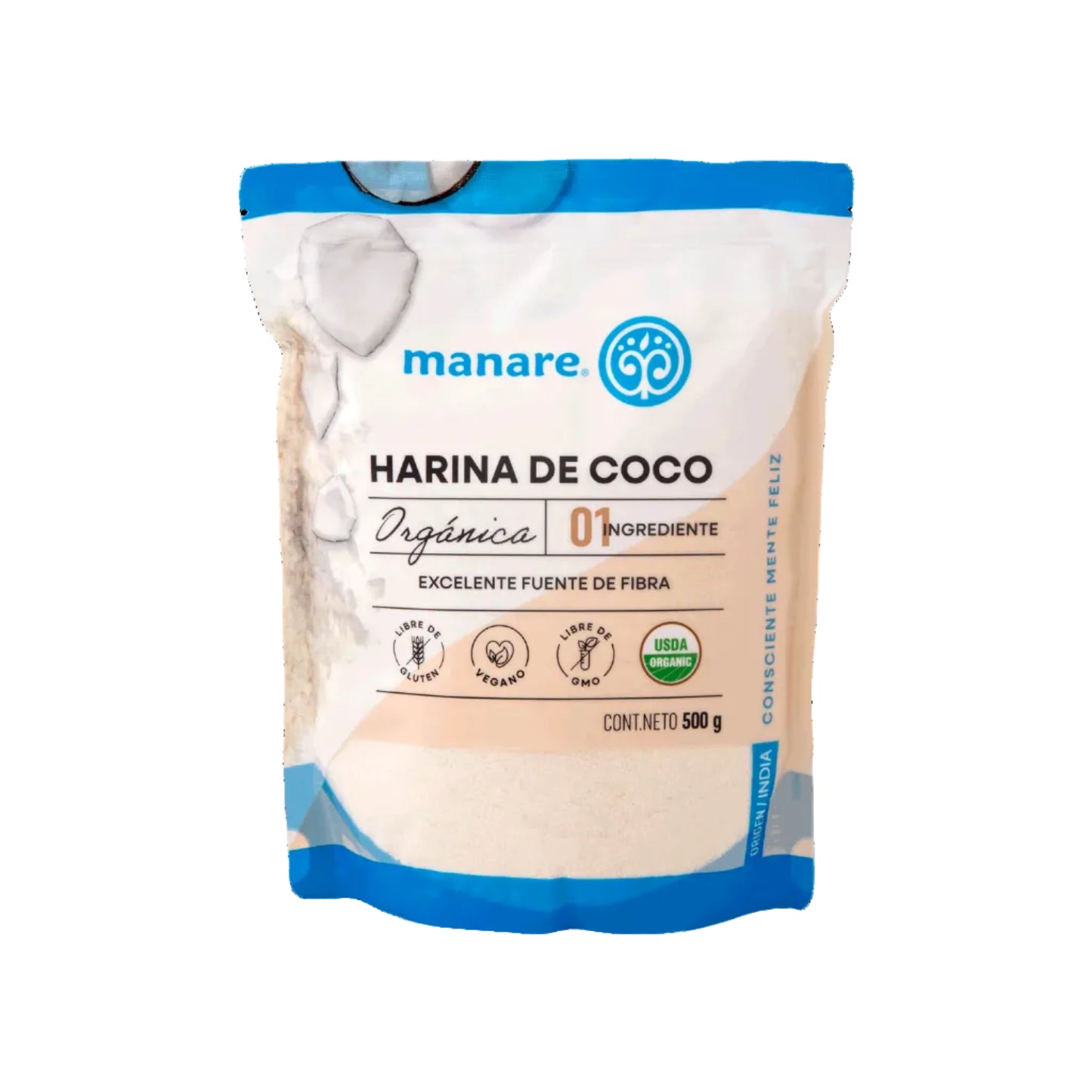 HARINA DE COCO ORGÁNICA MANARE 500 GRS 3 UNIDS