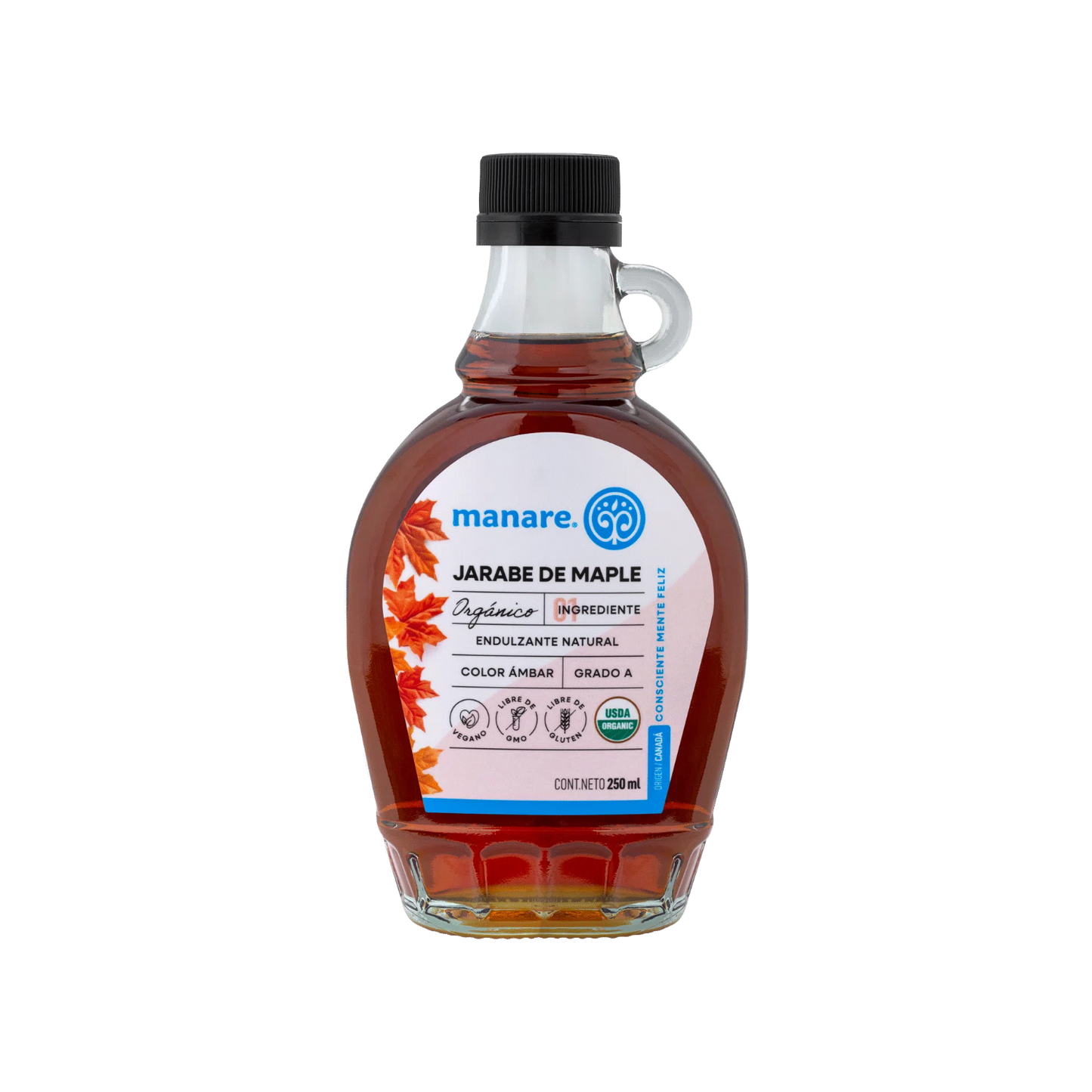 JARABE DE MAPLE ORGÁNICO MANARE 250 ML 6 UNIDS