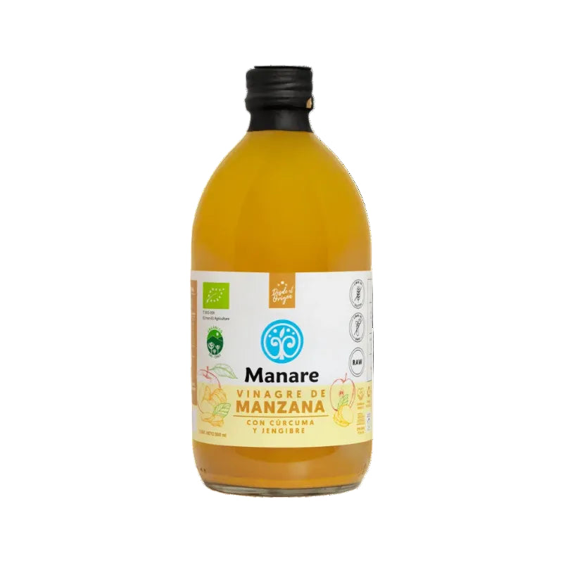 VINAGRE DE MANZANA CON CÚRCUMA Y JENGIBRE ORGÁNICO MANARE 500 ML 6 UNIDS