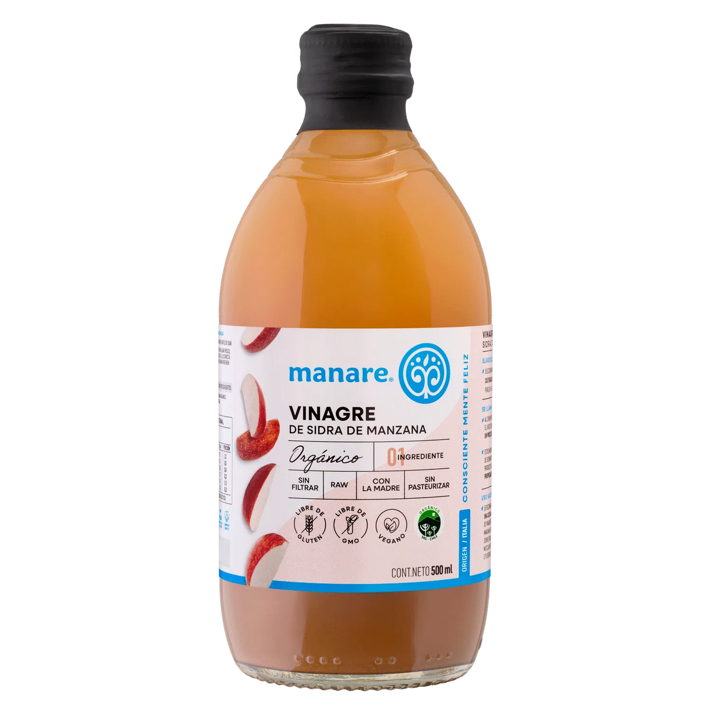 VINAGRE DE MANZANA ORGÁNICO MANARE 500 ML 6 UNIDS