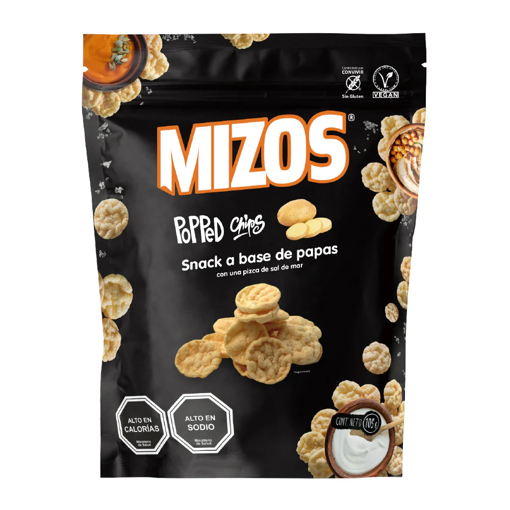POPPED CHIPS CON SAL DE MAR MIZOS 105 GRS 12 UNIDS