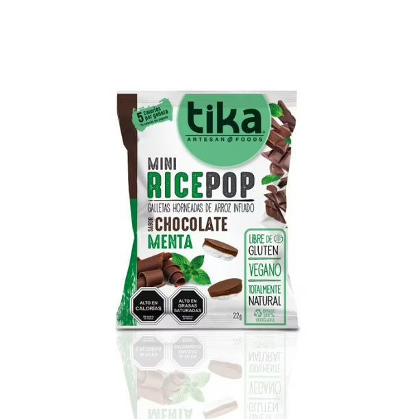 TIKA MINI RICE POP CHOCOLATE MENTA 22 GRS 18 UNIDS