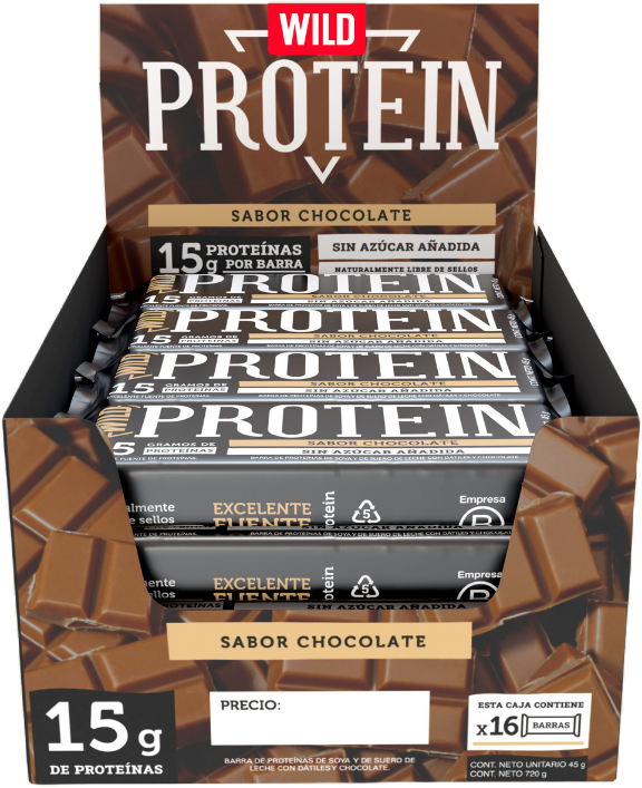 BARRA WILD PROTEIN CHOCOLATE 16 UNIDS 45 GRS WILD FOODS