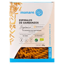PASTA ESPIRALES DE GARBANZOS ORGÁNICOS MANARE 250 GRS 6 UNIDS