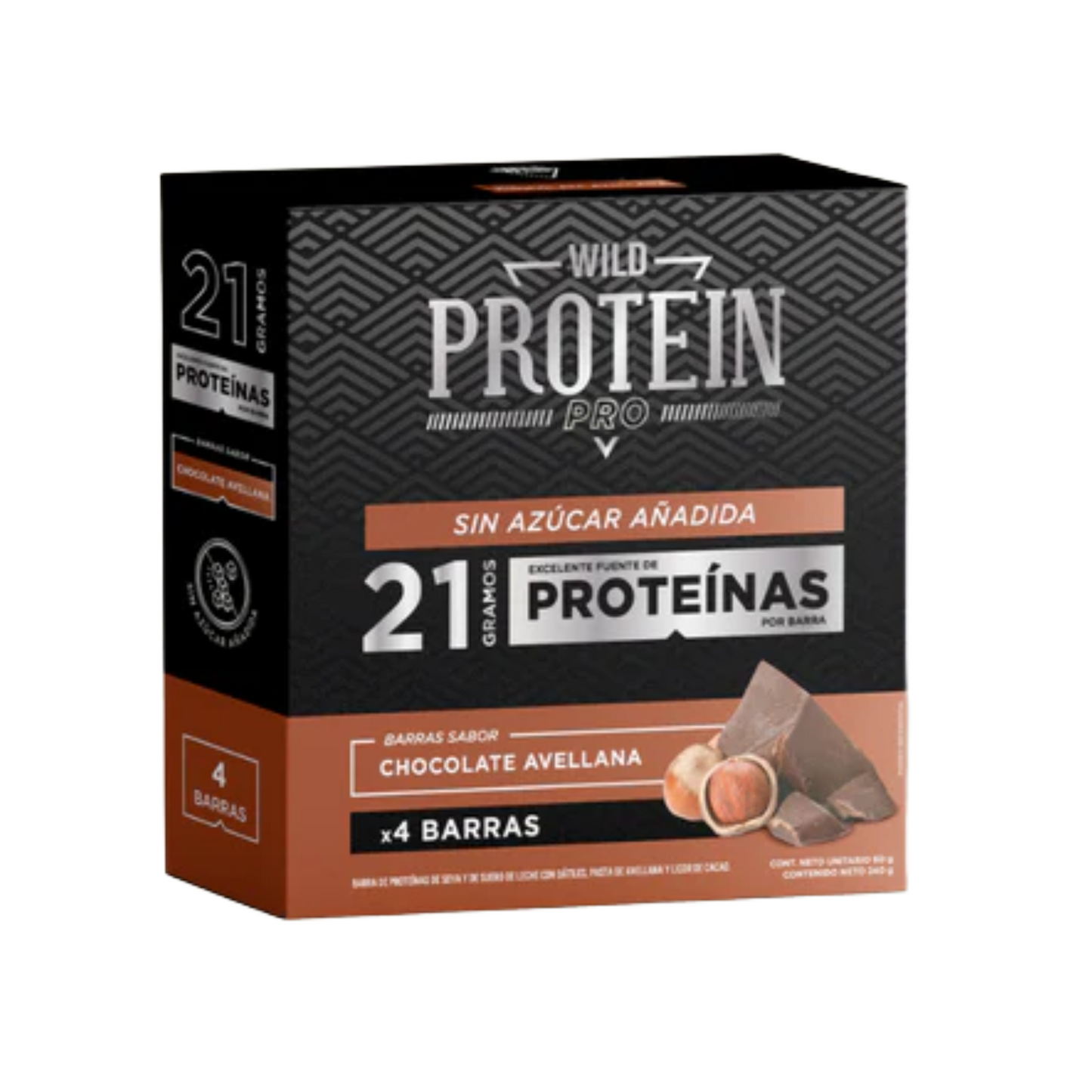 WILD FOODS BARRA PROTEIN PRO CHOCOLATE AVELLANA 4 UNIDS 60 GRS