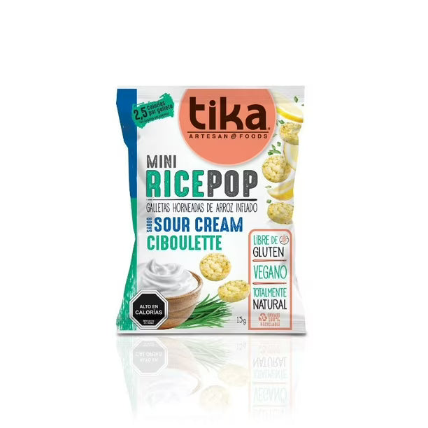 TIKA MINI RICE POP SOUR CREAM CIBOULETTE 15 GRS 18 UNIDS