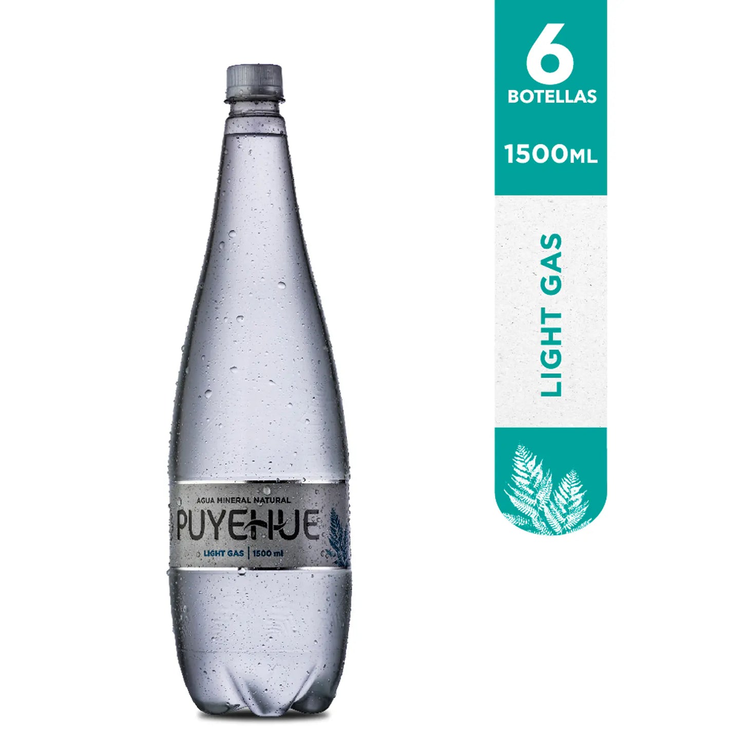 AGUA MINERAL LIGHT CON GAS PUYEHUE 6 UNIDS  1500 ML - PET