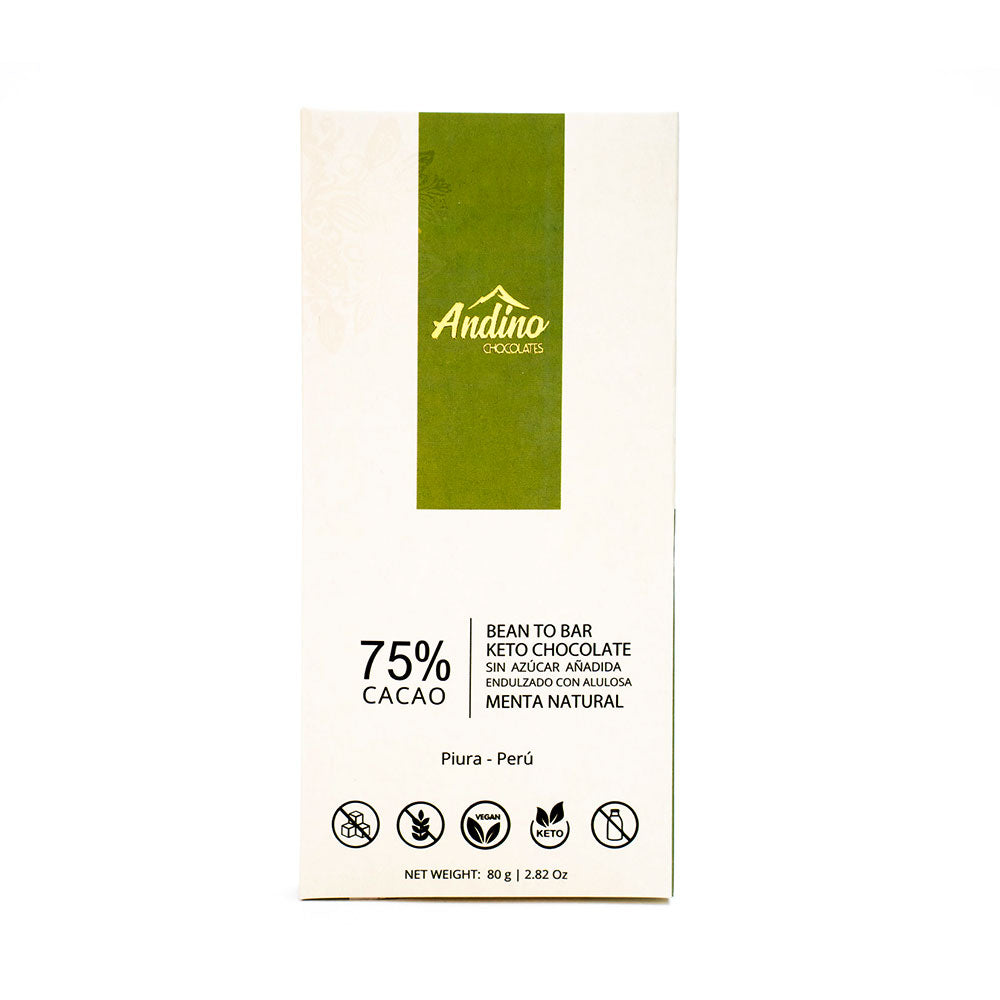BARRA ANDINO 75% KETO MENTA ALULOSA 80 GRS 10 UNIDS