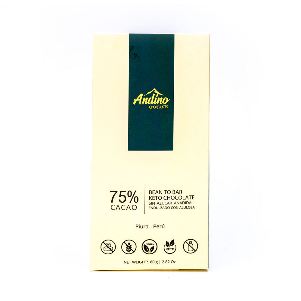 BARRA CHOCOLATE  ANDINO 75% KETO ALULOSA 80 GRS 10 UNIDS