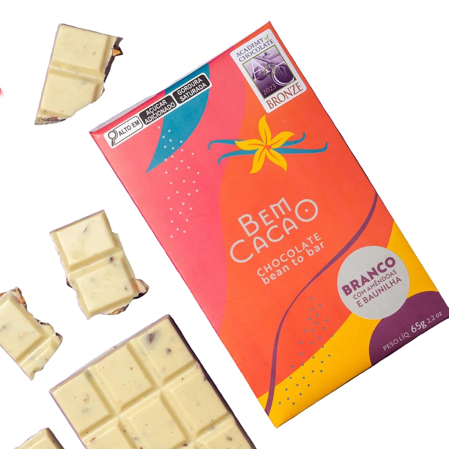 CHOCOLATE BLANCO CON VAINILLA ALMENDRA BEM CACAO 65 GRS