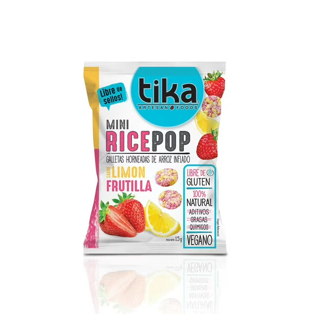 TIKA MINI RICE POP LIMÓN FRUTILLA 15 GRS 18 UNIDS