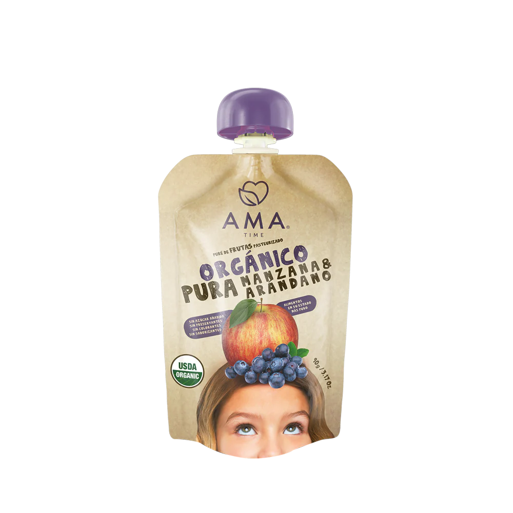 PURÉ AMA MANZANA ARÁNDANO ORGÁNICO 90 GRS 32 UNIDS