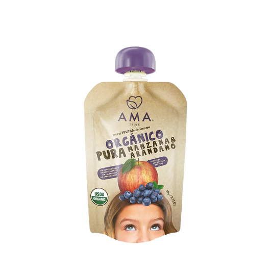 PURÉ AMA MANZANA ARÁNDANO ORGÁNICO 90 GRS 32 UNIDS