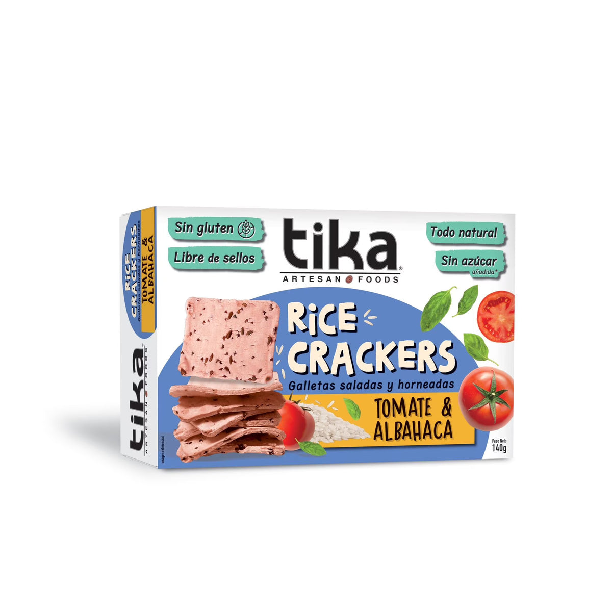 TIKA CRACKERS TOMATE ALBAHACA 140 GRS 10 UNIDS