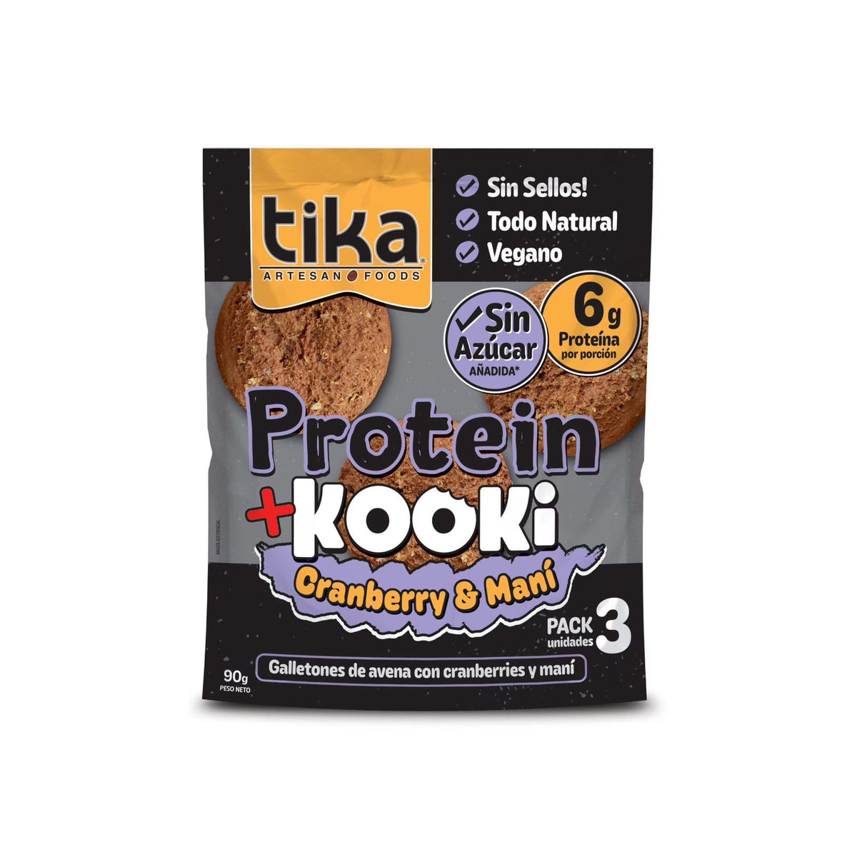 GALLETÓN TIKA PROTEIN KOOKI CRANBERRY MANÍ 90 GRS 20 UNIDS