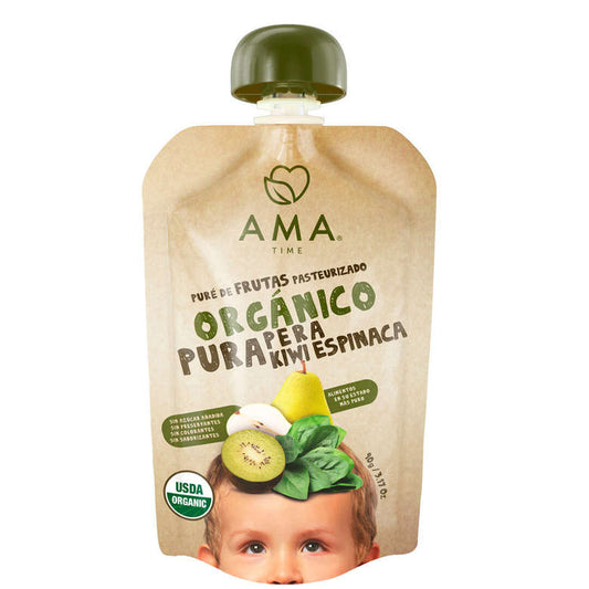 PURÉ AMA PERA KIWI ESPINACA ORGÁNICO 90 GRS 32 UNIDS