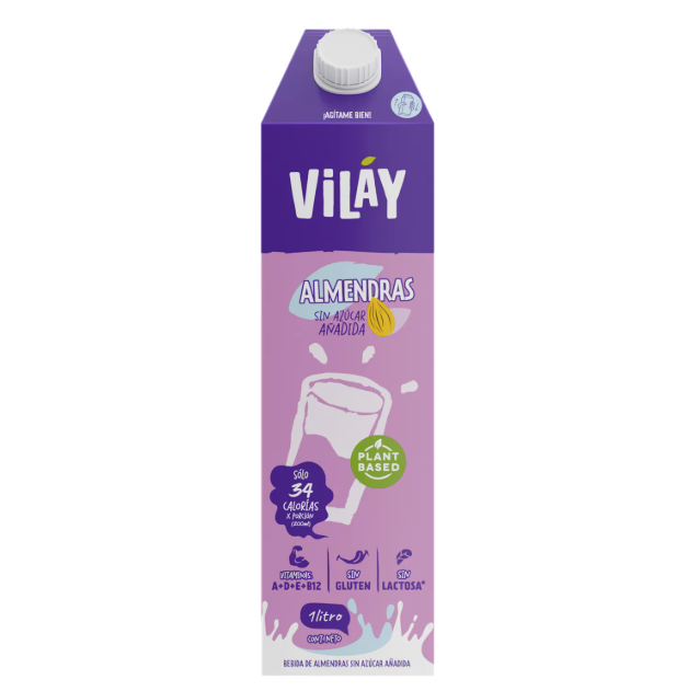 BEBIDA DE ALMENDRAS ORIGINAL SIN AZÚCAR VILAY 1 LITRO 12 UNIDS