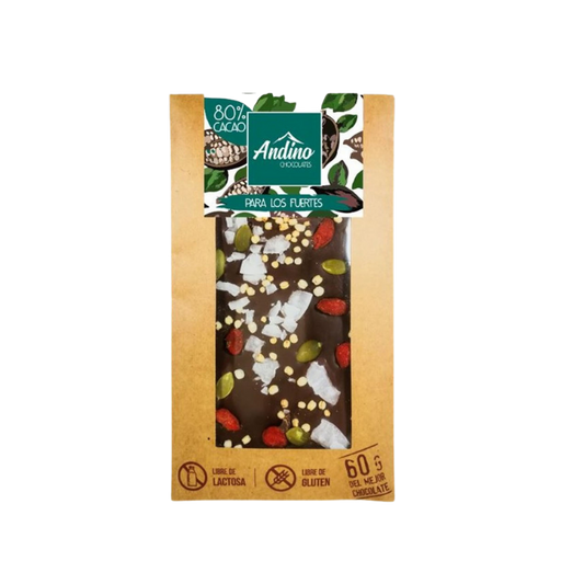 BARRA ANDINO 80% FRUTOS SECOS LOS FUERTES 60 GRS  10 UNIDS
