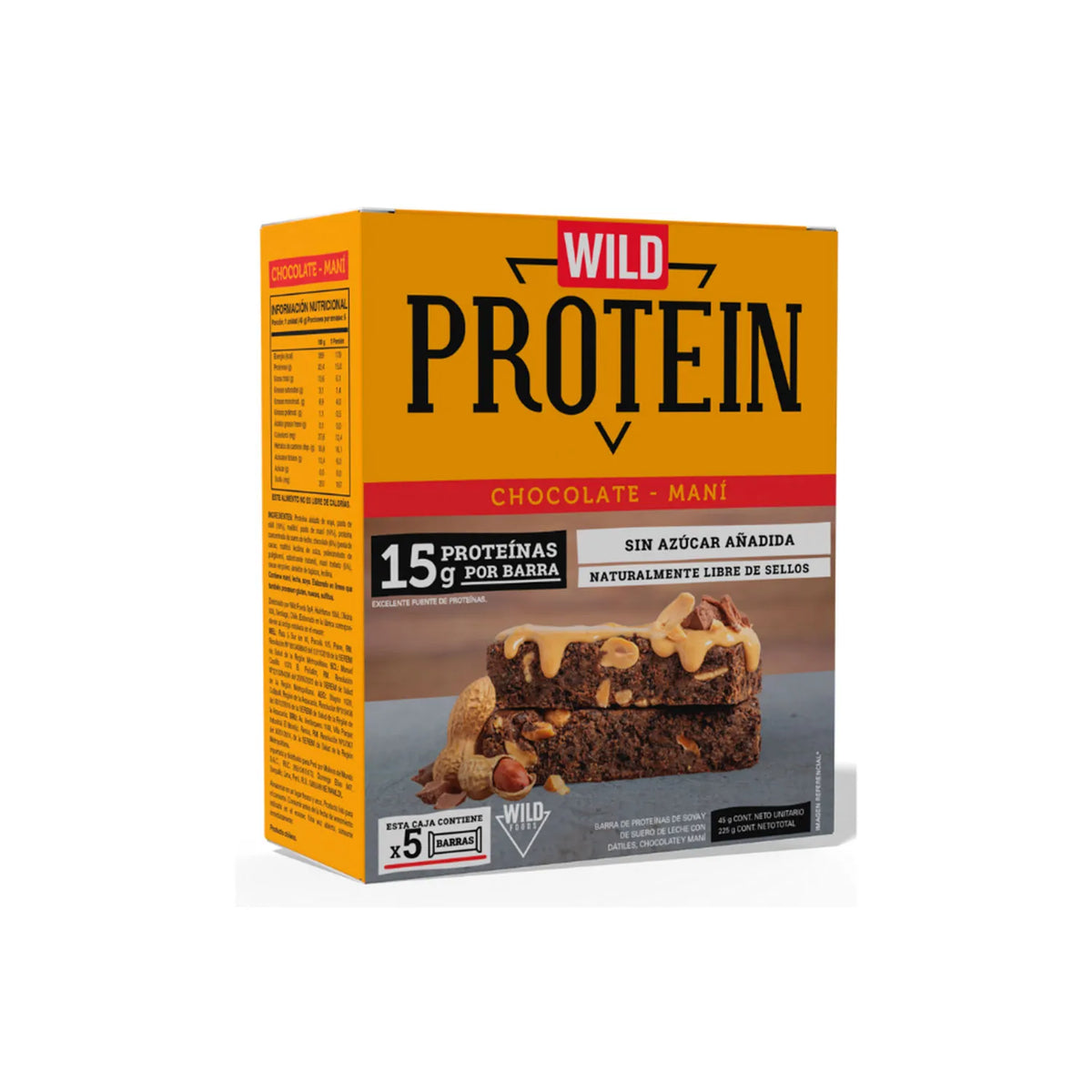 Pack de 5 Barras de Cereal Wild Protein de 45 g c/u Chocolate Maní Wild Protein