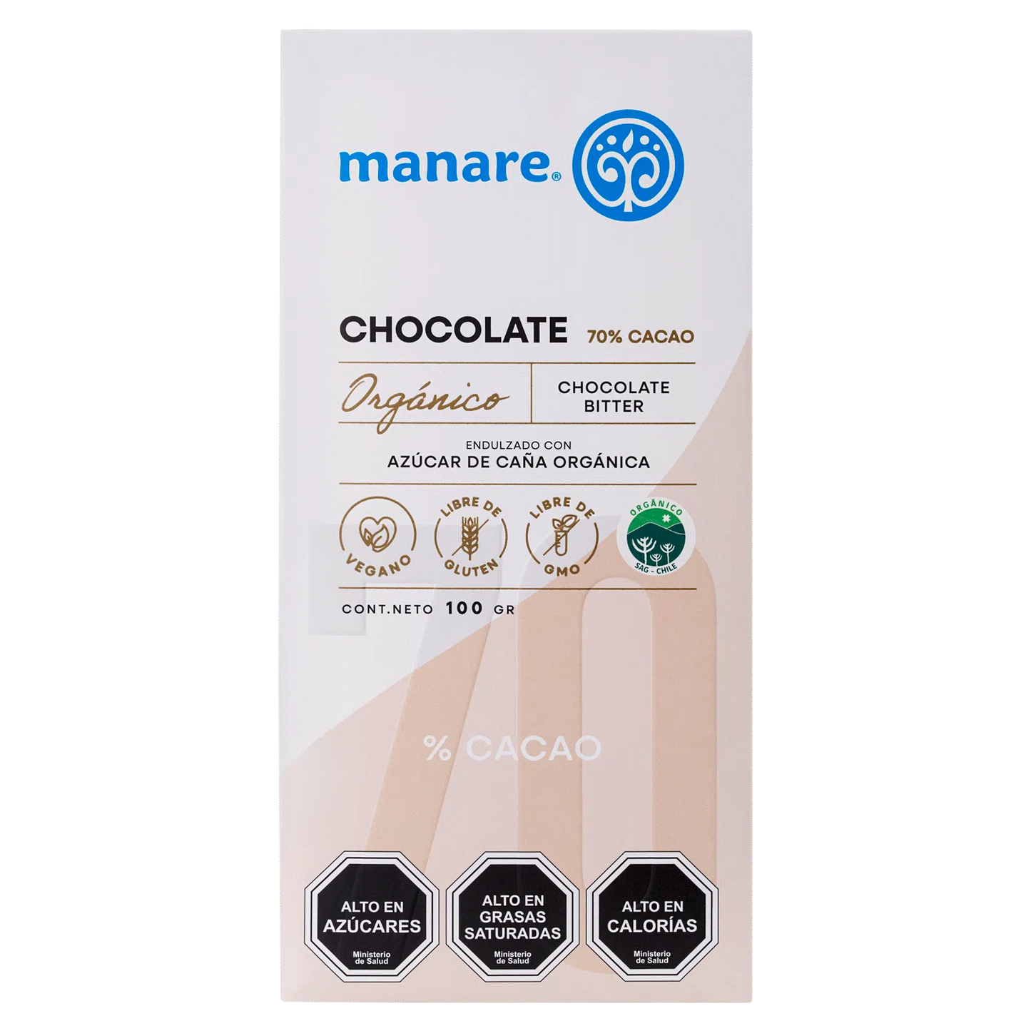 CHOCOLATE CON ALMENDRAS ORGANICO 70% CACAO MANARE 100 GRS 12 UNIDS