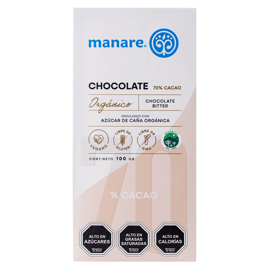 CHOCOLATE CON ALMENDRAS ORGANICO 70% CACAO MANARE 100 GRS 12 UNIDS