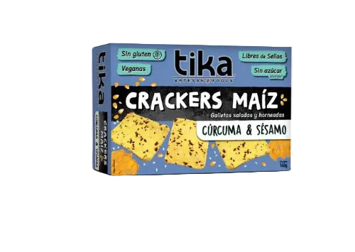 TIKA CRACKERS CÚRCUMA SÉSAMO 140 GRS 10 UNIDS