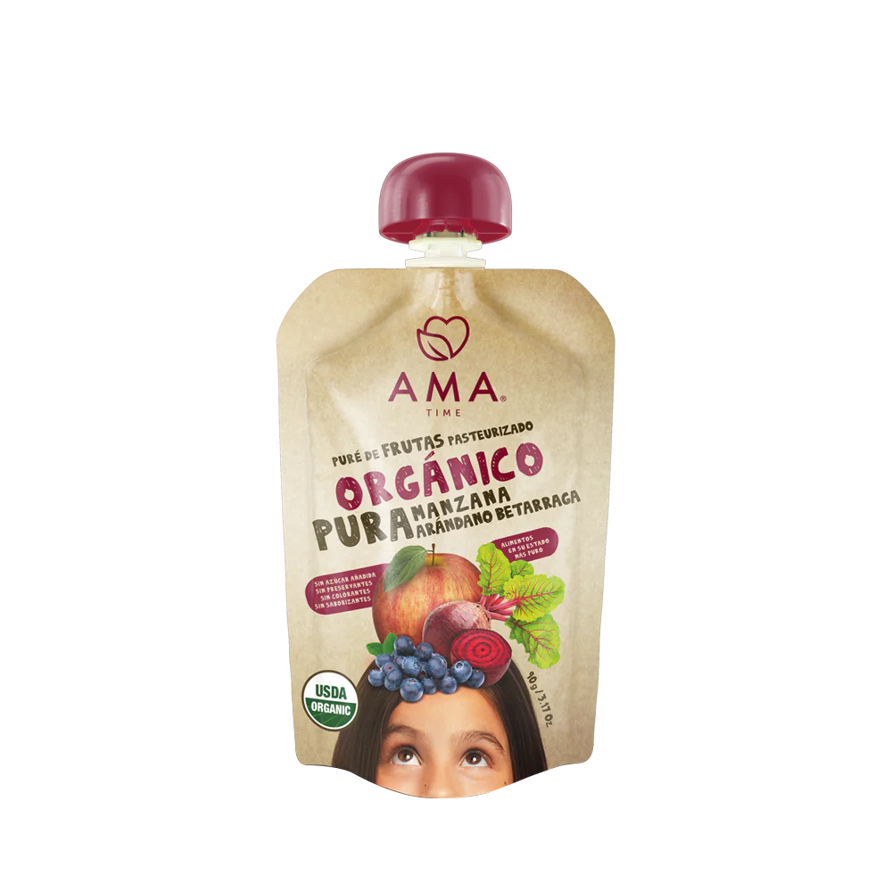 PURÉ AMA MANZANA ARÁNDANO BETARRAGA ORGANICO 90 GRS 32 UNIDS