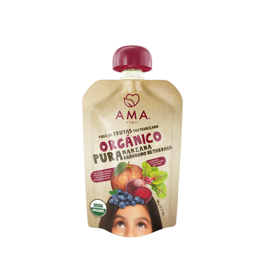 PURÉ AMA MANZANA ARÁNDANO BETARRAGA ORGANICO 90 GRS 32 UNIDS