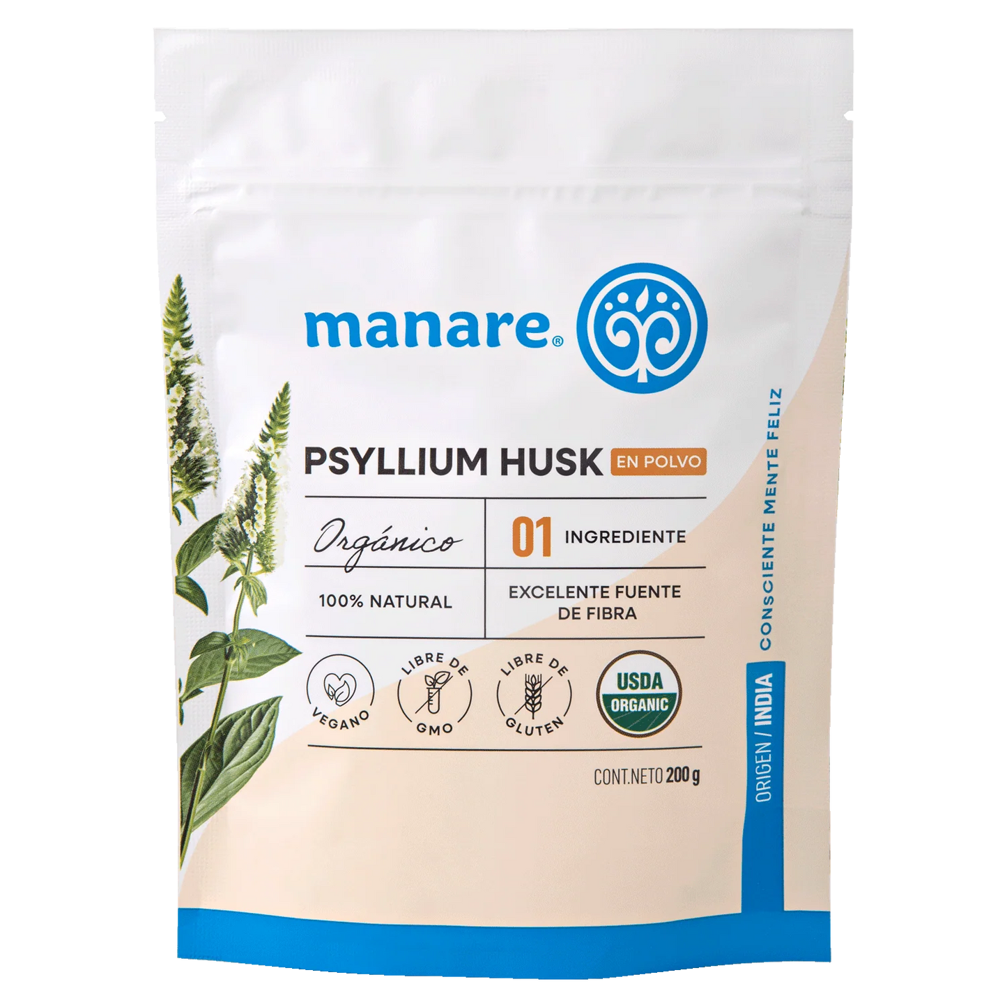 PSYLLIUM HUSK ORGÁNICO MANARE 200 GRS 8 UNIDS