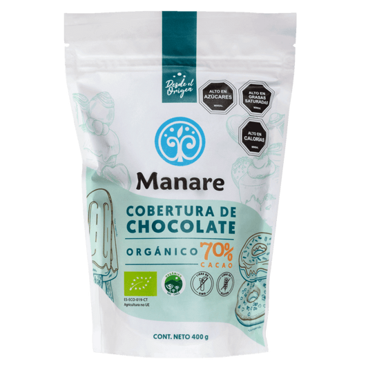 COBERTURA CHOCOLATE 70% CACAO ORGANICO MANARE 400 GRS 3 UNIDS
