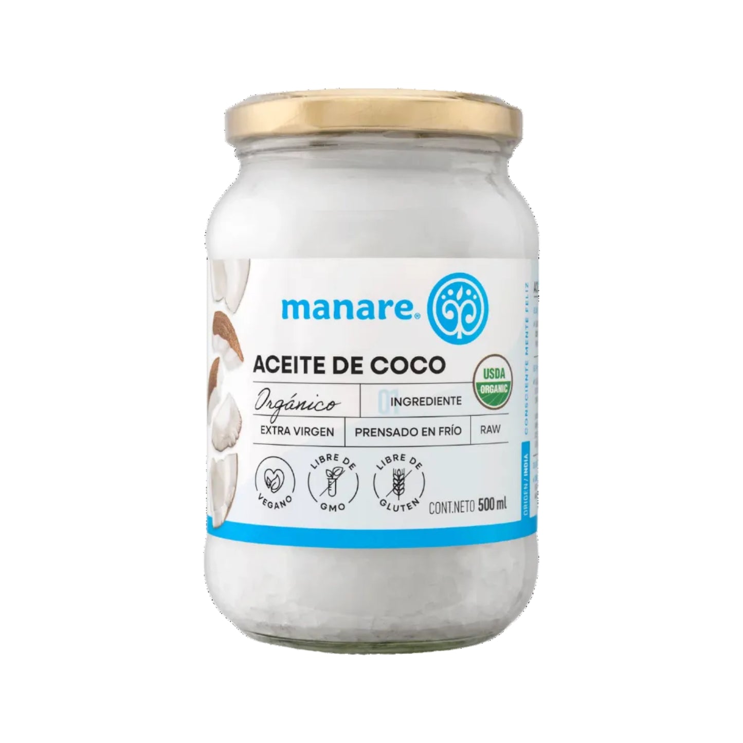 ACEITE DE COCO ORGÁNICO MANARE 500 ML 6 UNID