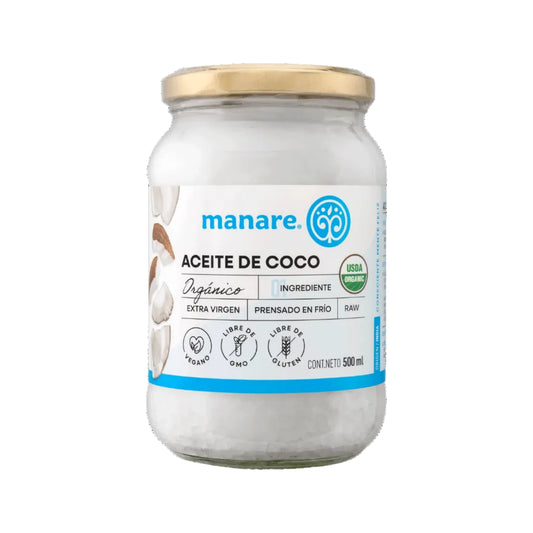 ACEITE DE COCO ORGÁNICO MANARE 500 ML 6 UNID