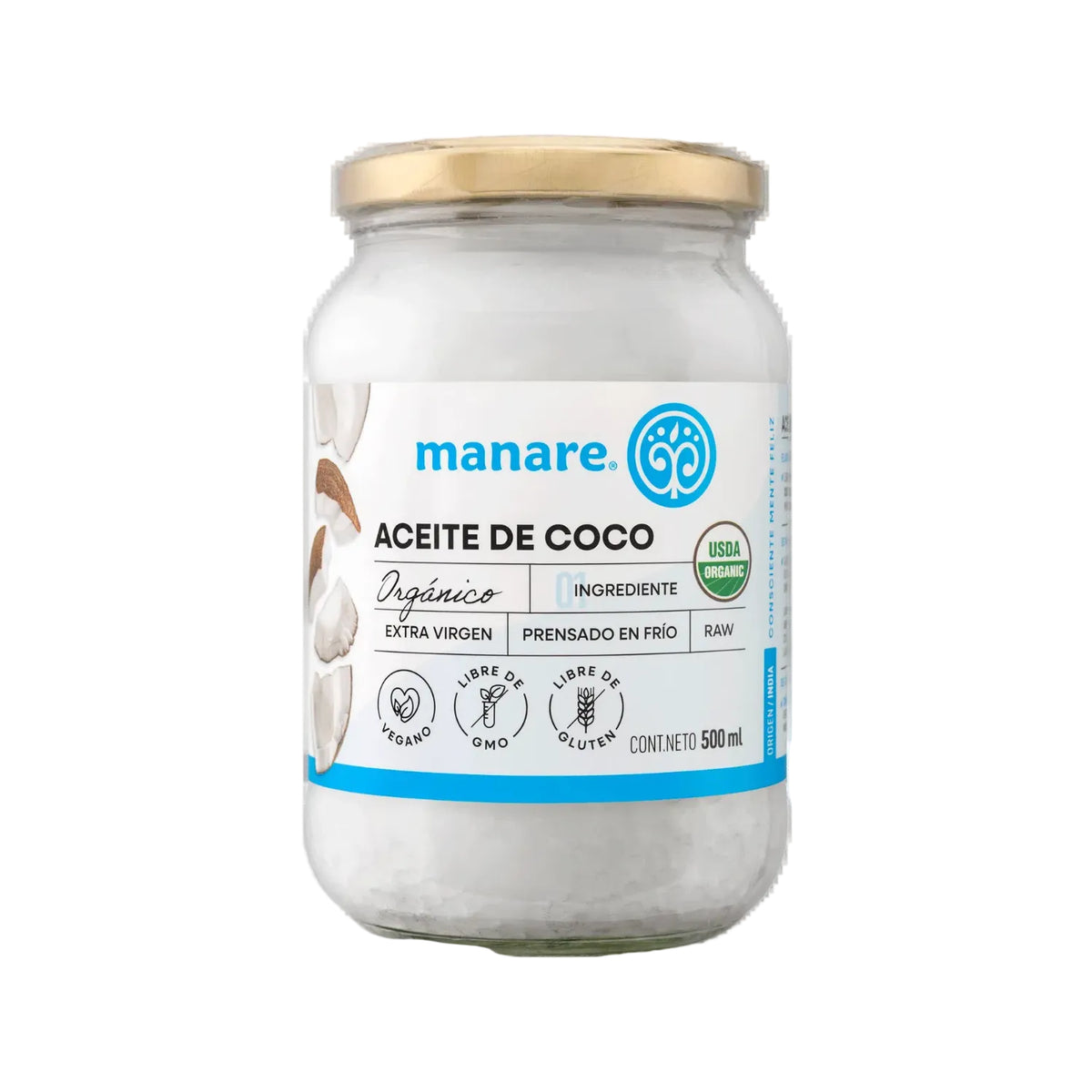 Aceite de Coco Sin Sabor Sin Olor Org Manare 500 Ml
