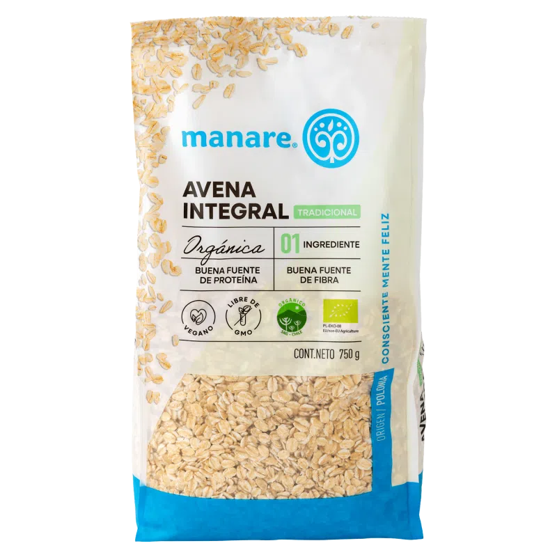 AVENA INTEGRAL ORGÁNICA MANARE 750 GRS 6 UNIDS