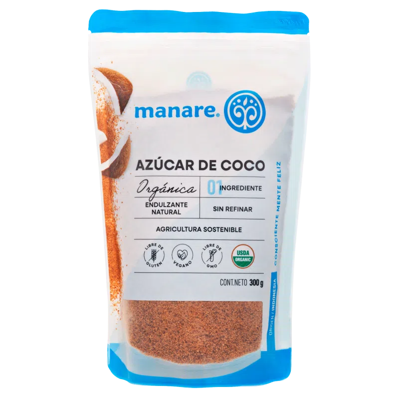 AZÚCAR DE COCO ORGÁNICA MANARE 300 GRS 6 UNIDS