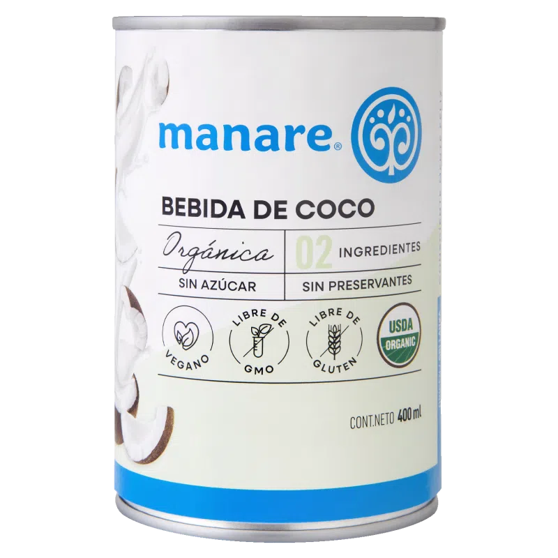 BEBIDA DE COCO ORGÁNICA MANARE 400 ML 6 UNIDS