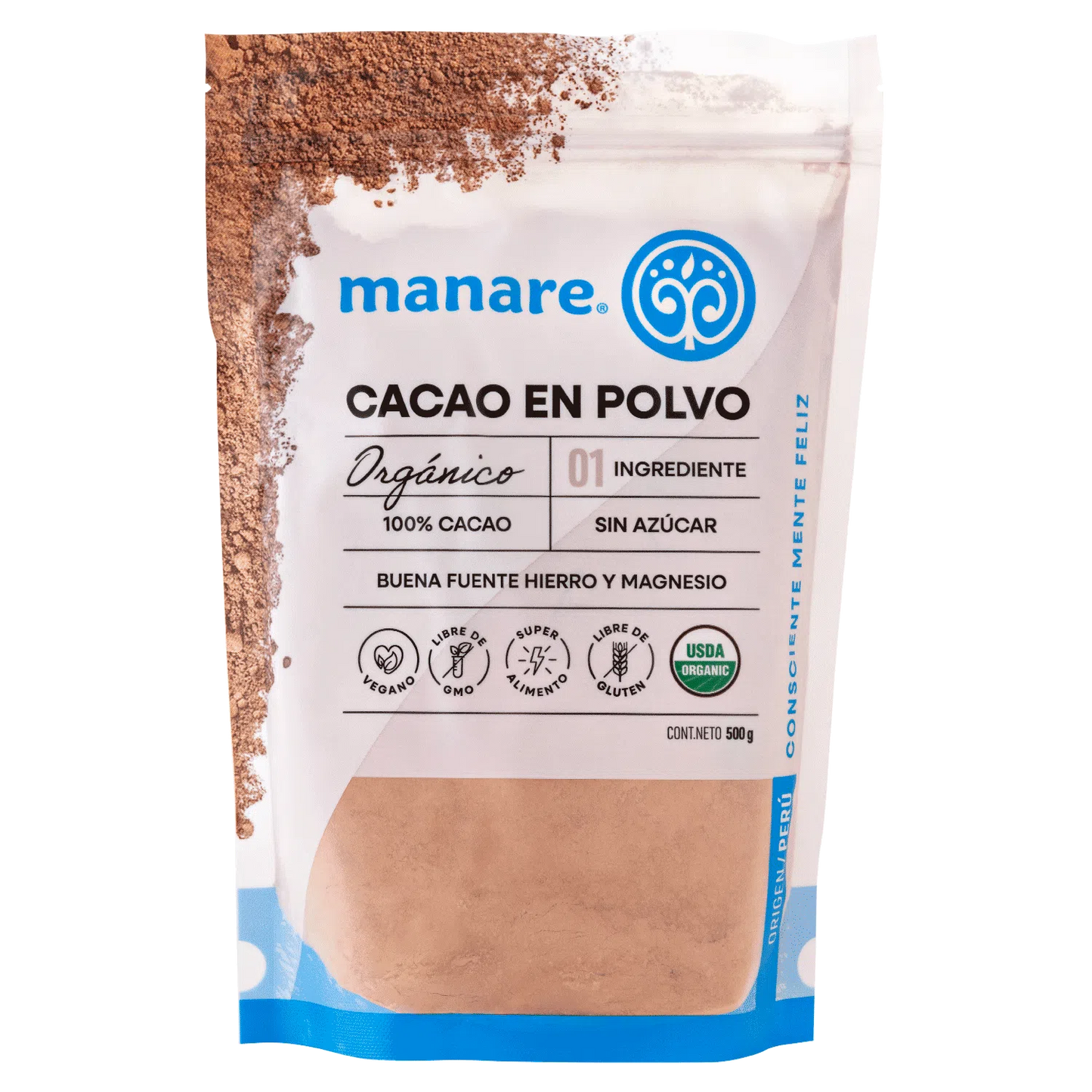 CACAO EN POLVO ORGÁNICO MANARE 500 GRS 4 UNIDS