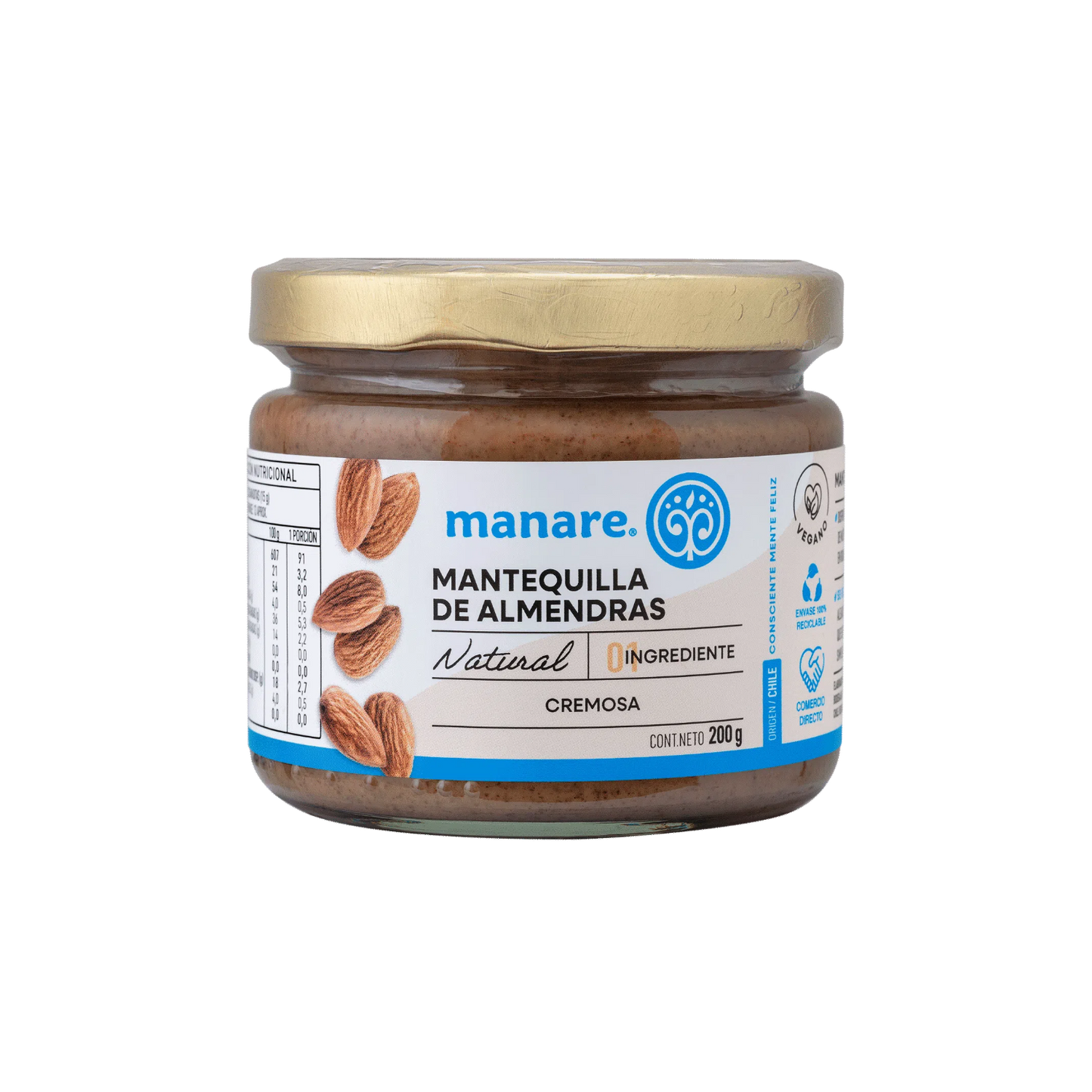 MANTEQUILLA DE ALMENDRAS MANARE 200 GRS 6 UNIDS