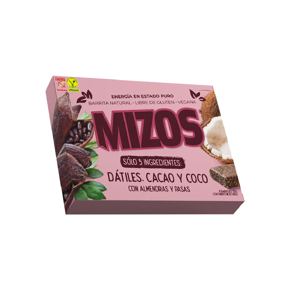 BARRITA NATURAL CACAO COCO MIZOS 35 GRS 4 UNIDS