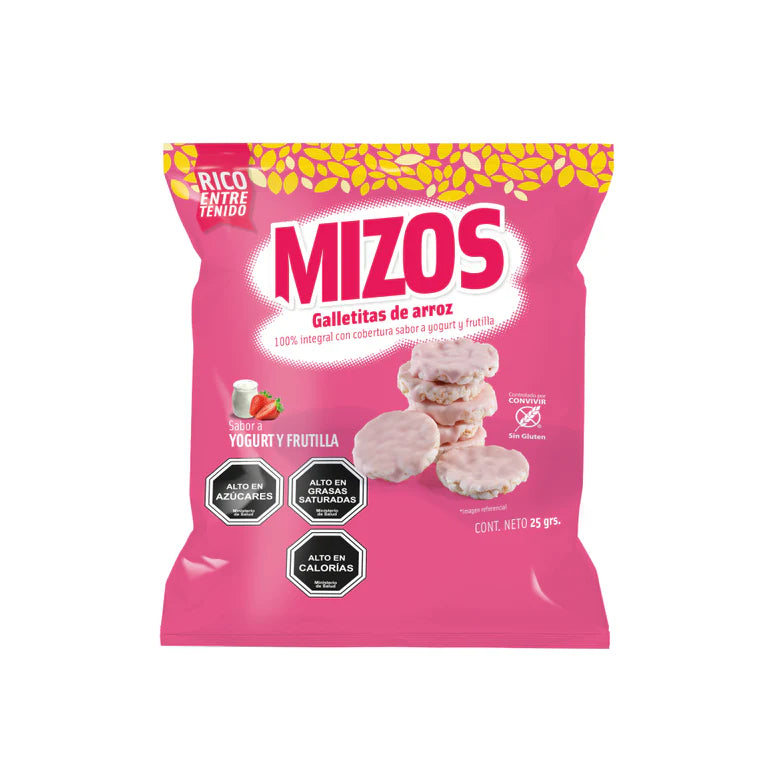 GALLETAS DE ARROZ MIZOS YOGURT FRUTILLA 25 GRS 28 UNIDS