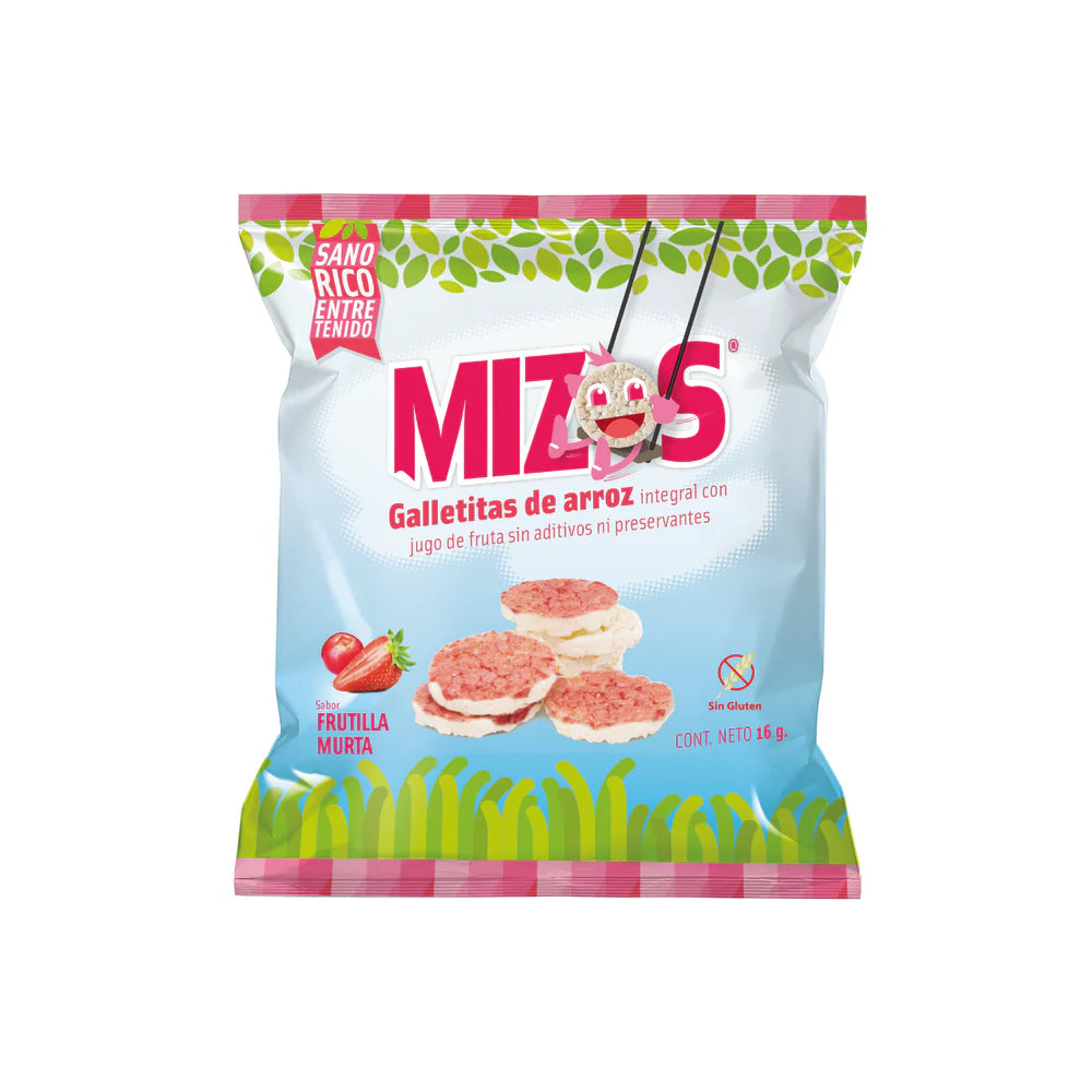 GALLETAS DE ARROZ MIZOS FRUTILLA MURTA 16 GRS 28 UNIDS