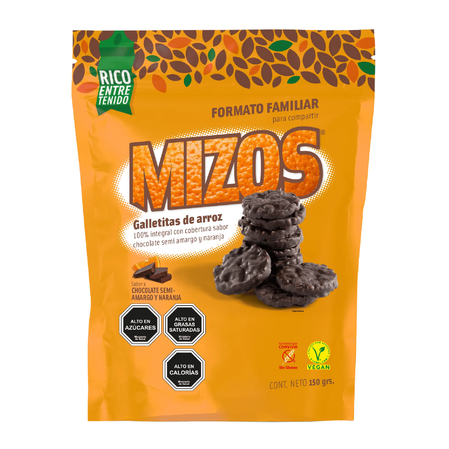 GALLETAS DE ARROZ MIZOS CHOCOLATE NARANJA 150 GRS 12 UNIDS