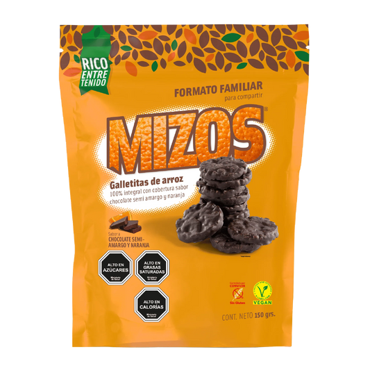 GALLETAS DE ARROZ MIZOS CHOCOLATE NARANJA 150 GRS 12 UNIDS