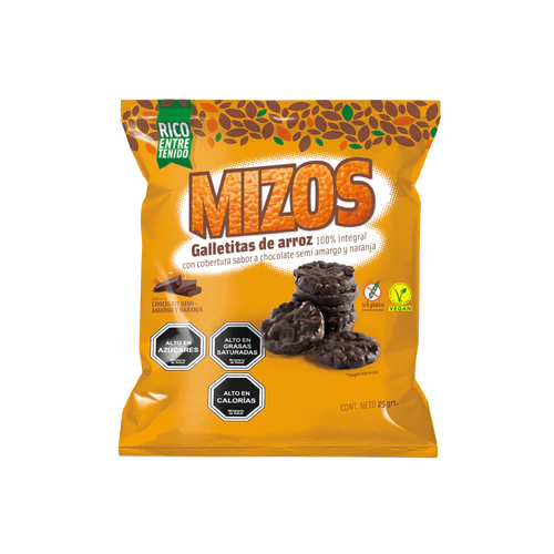 GALLETAS DE ARROZ MIZOS CHOCOLATE NARANJA 25 GRS 28 UNIDS