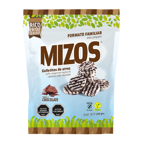 GALLETAS DE ARROZ MIZOS CHOCOLATE 120 GRS 12 UNIDS