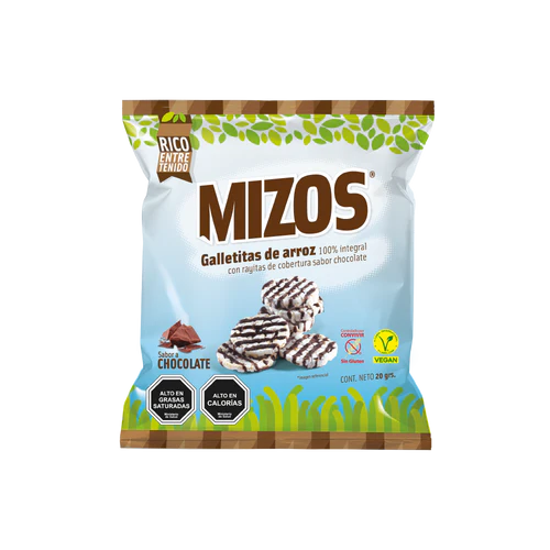 GALLETAS DE ARROZ MIZOS CHOCOLATE 20 GRS 28 UNIDS