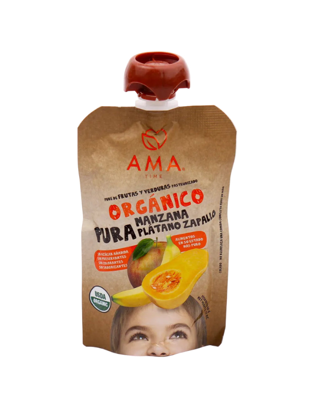 PURÉ AMA MANZANA PLÁTANO ZAPALLO ORGÁNICO 90 GRS 32 UNIDS